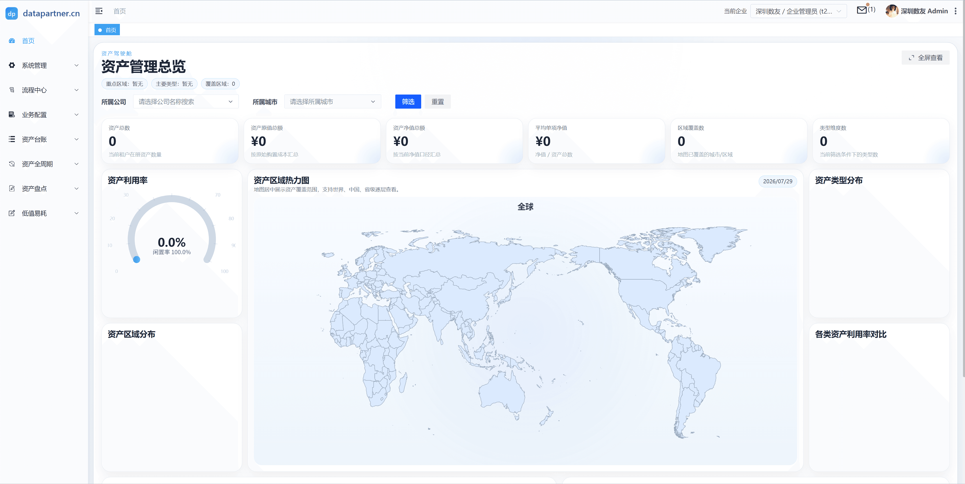 资产管理系统_SAAS 管理员登录后的资产管理总览