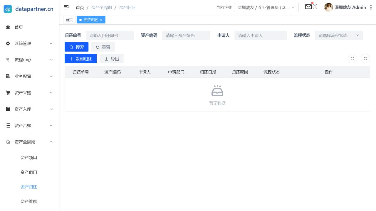 资产归还列表页
